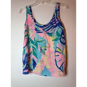 Lilly Pulitzer Tropical Floral Tank Top Pink Blue Yellow silk vacation vibes XS